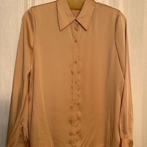 Long sleeve gold polyester silk like shirt
